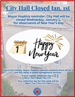 Mayor Hopkins' Reminder: Cranston City Hall Closed New Year's Day